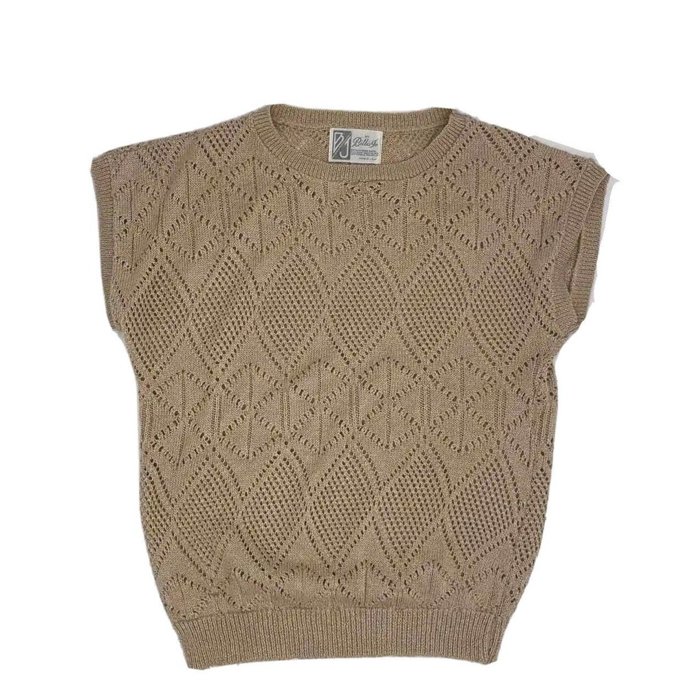 Vintage Billie Jo Beige Pointe Diamond Design Pullover Sweater - Size M Womens